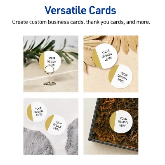 Avery&reg; Cards, 2" Diameter, Dipped Gold Edge, Matte White, 120ct image {5}