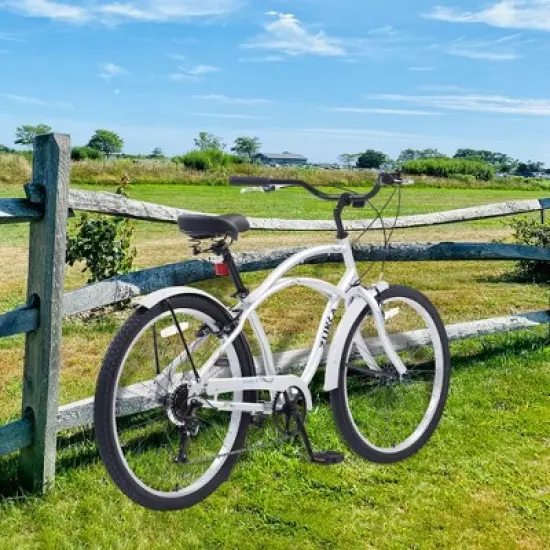 NAYSAYE 26 Inch Beach Cruiser Bike 7 Speed Steel Frame for Relaxed Outdoor Riding, Silver, 69.96"*28.32"*43.2" image {1}