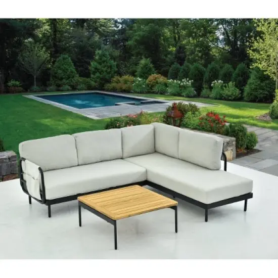 Decksplore L-Shaped Sofa with Dining Table Aluminum Patio Sectional with Coffee Table image {1}
