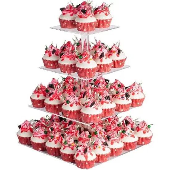 Hachikiko 4-Tier Square Cupcake Stand with LED Lights, Premium Acrylic Dessert Display Tower for Parties Weddings Events image {7}