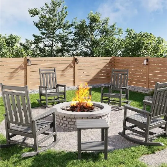 coucheta Poly Lumber Rocking Chair Outdoor Set of 4 with 2 Side Table, HDPE High Back Porch Rocker Chairs - All Weather Resistant Furniture for Patio image {9}