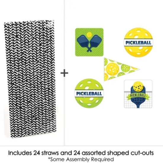 Big Dot of Happiness Let&rsquo;s Rally - Pickleball - Paper Straw Decor - Birthday or Retirement Party Striped Decorative Straws - Set of 24 image {2}