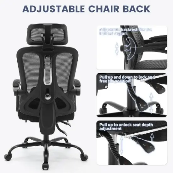 Ergonomic Office Chair with Adjustable Lumbar Support & Footrest, High-Back Mesh Computer Chair, 400LB Capacity for Home, Office, and Gaming image {4}