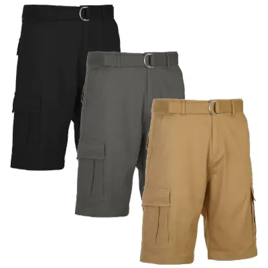 BLU ROCK Men's 3-Pack Cotton Flex Stretch Cargo Shorts With Belt image {11}