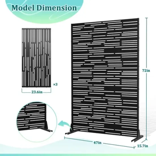 TOAOTBNBO Metal Privacy Screen, Decorative Privacy Fence Panels with Stand, Outdoor Privacy Screen for Garden, Black image {2}