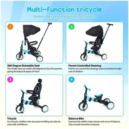 7 in 1 Baby Tricycle, Foldable Toddler Tricycle with Removable and Adjustable Parent Handle image {2}