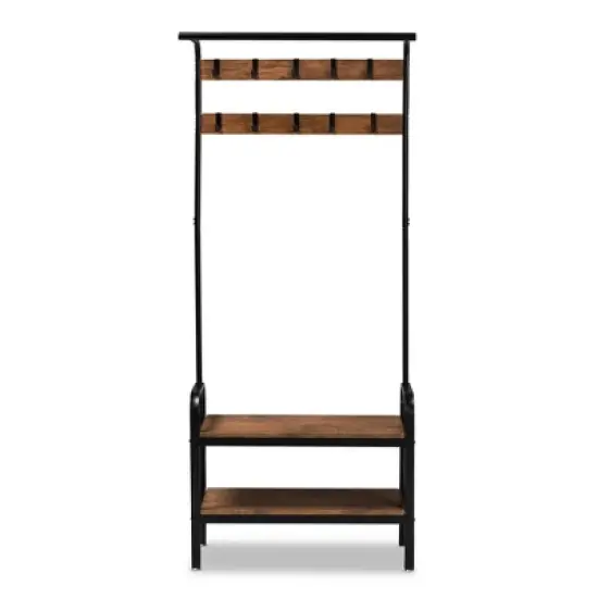 Aislin Distressed Wood and Metal Finished Entryway Hall Tree Brown/Black - Baxton Studio image {1}