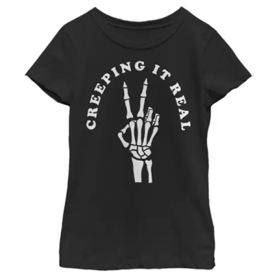 Girl's CHIN UP Halloween Creepin' Real Skeleton T-Shirt image {3}