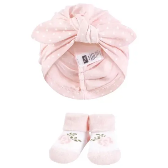 Hudson Baby Infant Girls Turban and Socks Set, Multi Color Tiny Rose, One Size image {3}