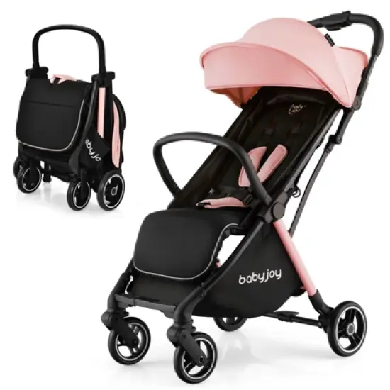 Infans Portable Baby Stroller One-Hand Fold Pushchair W/ Aluminum Frame Pink image {7}