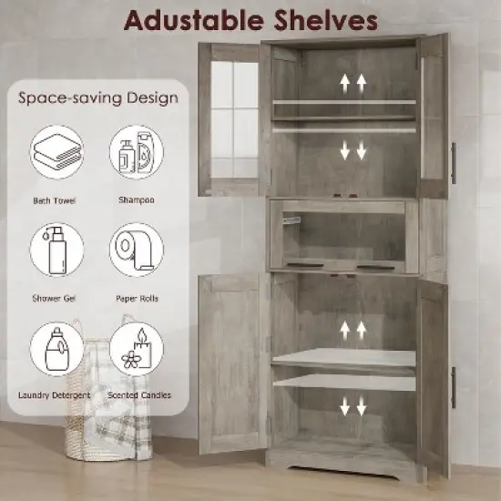Nasitip 67''Tall Storage Cabinet,Pantry Cabinet with Glass Double Door, Freestanding Cupboard with Drawer for Bathroom/Living Room image {4}
