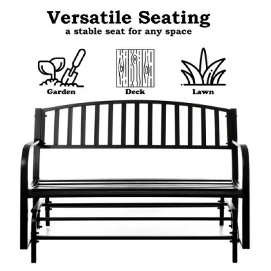Gardenised Outdoor Black Steel Swing, Powder Coated Glider Bench, Loveseat Lawn Rocker Bench for Yard, Patio, Garden and Deck image {4}