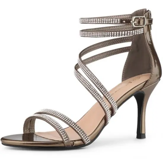 Allegra K Women's Ankle Strap Rhinestone Stiletto Heel image {14}