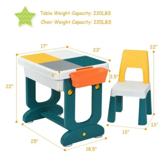 Costway 5 in 1 Kids Activity Table Set w/ Chair Toddler Luggage Building Block Table image {9}