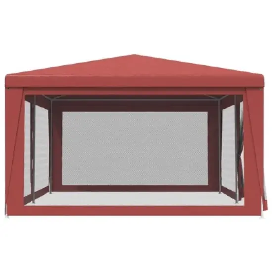 vidaXL Party Tent with Iron Frame, HDPE Cover, 6 Mesh Sidewalls, Red, 19.7'x13.1', UV-Resistant, Outdoor Event Shelter, Easy to Assemble image {3}