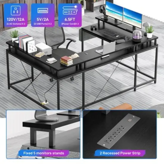 78" U-Shaped Gaming Desk - Reversible L-Shaped Computer Desk with Power Outlets image {7}