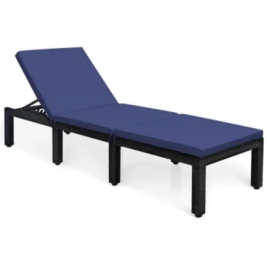 Tangkula Patio Lounge Chair Rattan Chaise w/ Adjustable Navy/Red & Off White Cushioned image {5}
