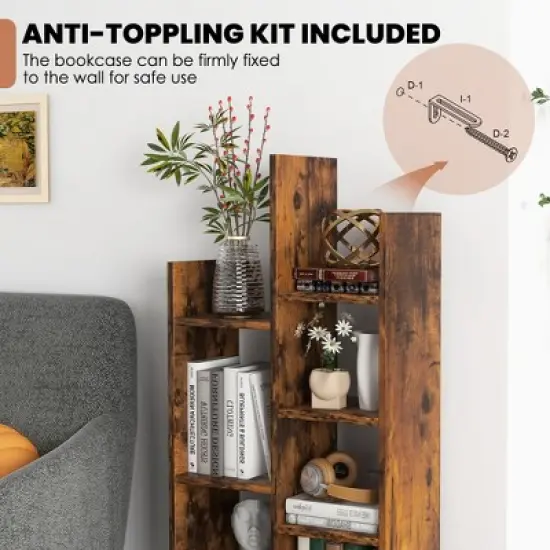 Costway Industrial Bookshelf Rustic Wooden Shelf Organizer with Non-woven Fabric Drawer image {6}