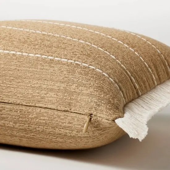 Oversized Embroidered Striped Lumbar Throw Pillow Brown - Threshold&trade; designed with Studio McGee image {3}