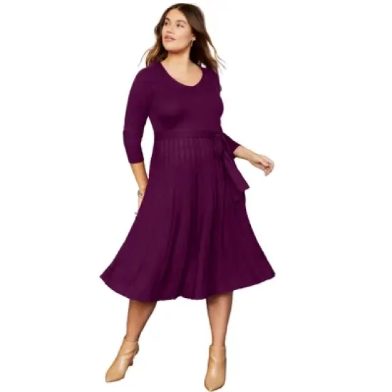 June + Vie by Roaman's Women&rsquo;s Plus Size Pleated Sweater Dress image {4}