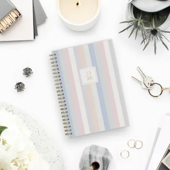Blue Sky Rachel Parcell 2025-2026 Weekly/Monthly Wirebound Planner 5"x8" Printed Allie Warm Stripe image {1}