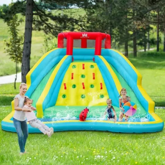 Costway Inflatable Mighty Water Park Bouncy Splash Pool Climbing Wall w/ 735W Blower image {1}