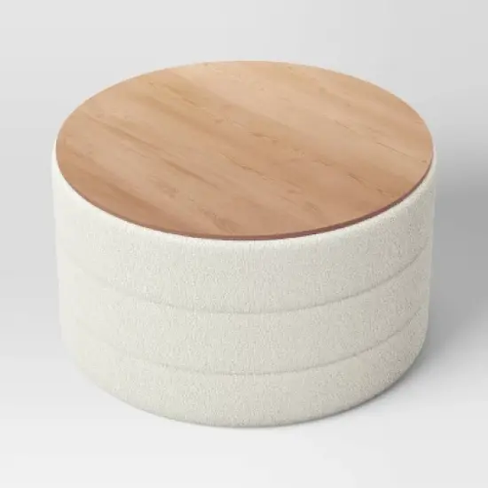 Tray Top Upholstered Storage Cocktail Boucle Ottoman Cream/White - Threshold&trade; image {2}