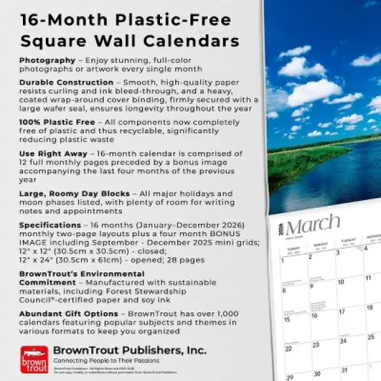 BrownTrout Florida Wild and Scenic 2026 12"x24" Hanging Square Wall Calendar Plastic-Free image {5}