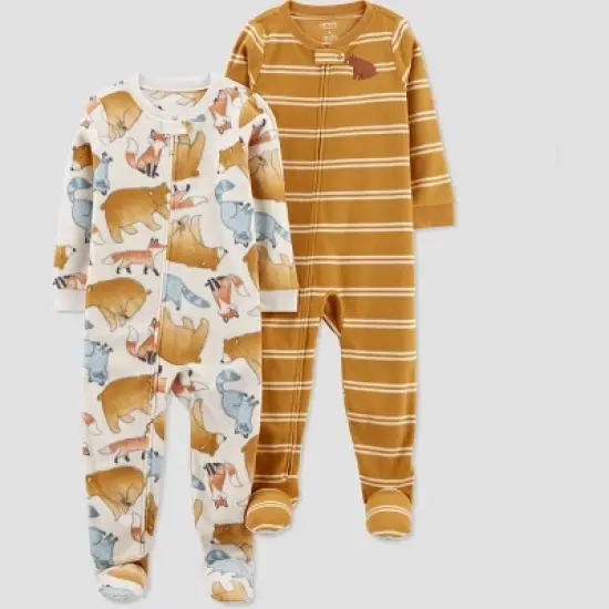 Carter's Just One You&reg;️ Toddler Boys' 2pk Bear Fox and Striped Fleece Footed Pajama - Gold image {3}