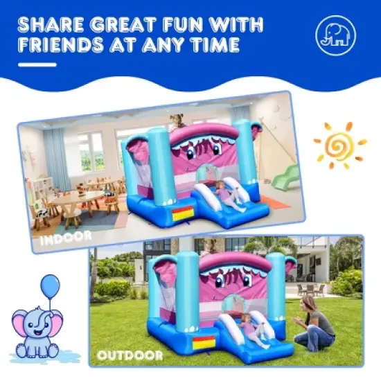 Costway Inflatable Bounce House 3-in-1 Elephant Theme Inflatable Castle without Blower image {4}