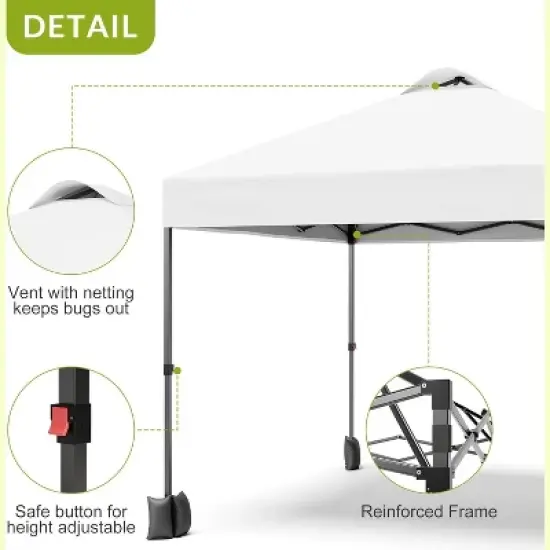 Acekool 10x10 Pop Up Canopy, Outdoor Canopy Tent with Removable Sidewall, Vented Roof, Wheeled Bag for Camping, Picnic, Beach, Black image {4}