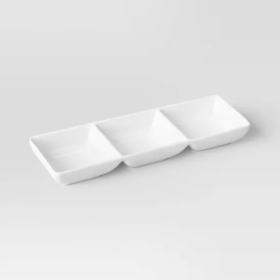 Porcelain 3-Section Divided Serving Tray White - Threshold&trade;: Party Platter, Rectangle, Oven & Microwave Safe image {3}