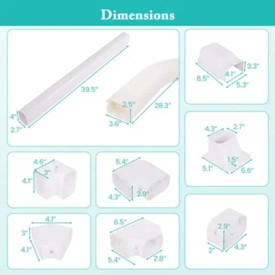 Costway 4" PVC Decorative Mini Split Line Set Cover with Flexible Duct & Straight Duct image {2}
