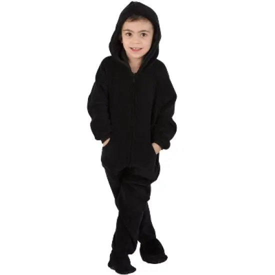Footed Pajamas - Jet Black Toddler Hoodie Chenille Onesie image {1}