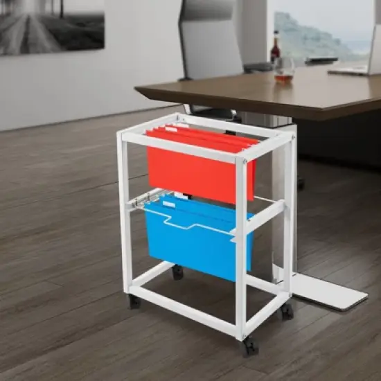 YIYIBYUS 2 Tiers Metal Rolling File Carts with Wheels Pull-Out File Folder Rack image {1}