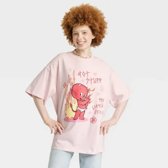 Women's Hot Stuff Oversized Short Sleeve Graphic T-Shirt - Pink image {3}