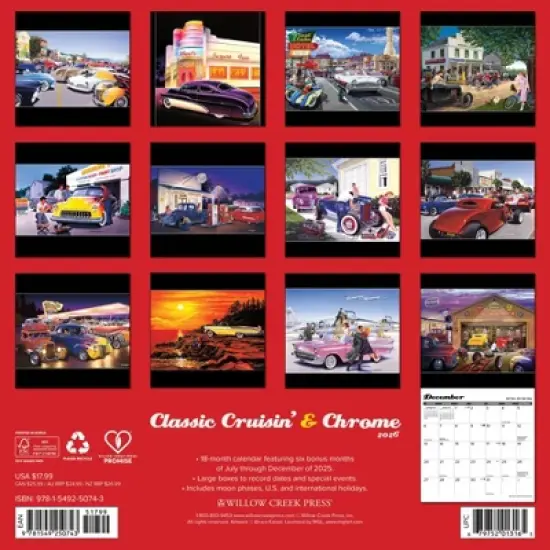 Willow Creek Press 2026 Classic Cruisin' and Chrome Wall Calendar image {1}