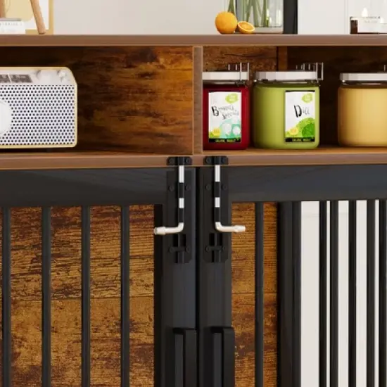 Furniture Dog Crate, Large Dog Crate Furniture with Drawers, 360&deg; and Adjustable Raised Feeder, Wooden Dog Crate for Large Medium Dog Indoor image {3}