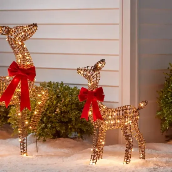 LED Faux Rattan Fawn with Red Bow Christmas Novelty Sculpture Light - Wondershop&trade; image {1}