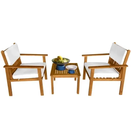 FDW 3-Piece Acacia Wood Patio Bistro Set Patio Furniture Outdoor Chat Conversation Table Chair Set Outdoor Wood Chat Set for Beach Backyard ,Natural image {7}