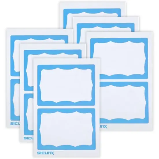SICURIX Adhesive Badges, Blue Border, 100 Per Pack, 6 Packs image {6}