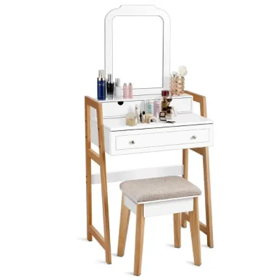 Costway Makeup Vanity Table Dressing table Cushioned Stool Set image {1}