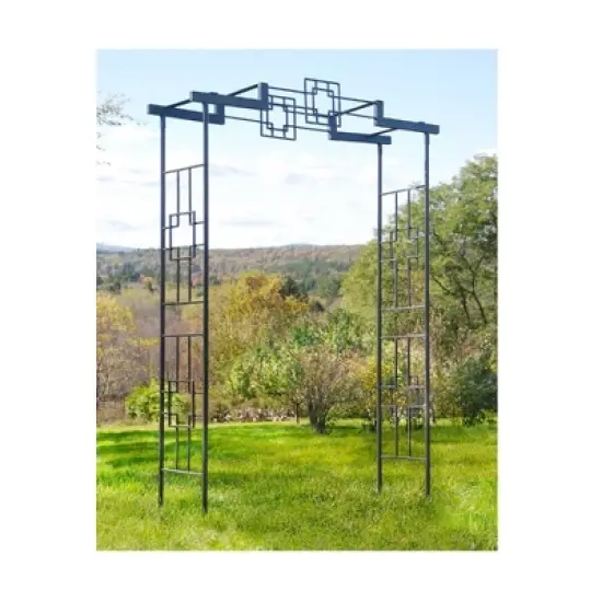 Achla Designs 95.5" Elegant Handcrafted Square-on-Square Iron Garden Arbor Graphite Powder Coated Finish image {3}