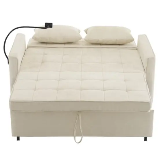 56.9"W Loveseat Sofa, Pull-Out Sleeper Sofa Bed with Adjustable Backrest, Side Pockets, Two USB Ports and A Phone Holder - ModernLuxe image {11}
