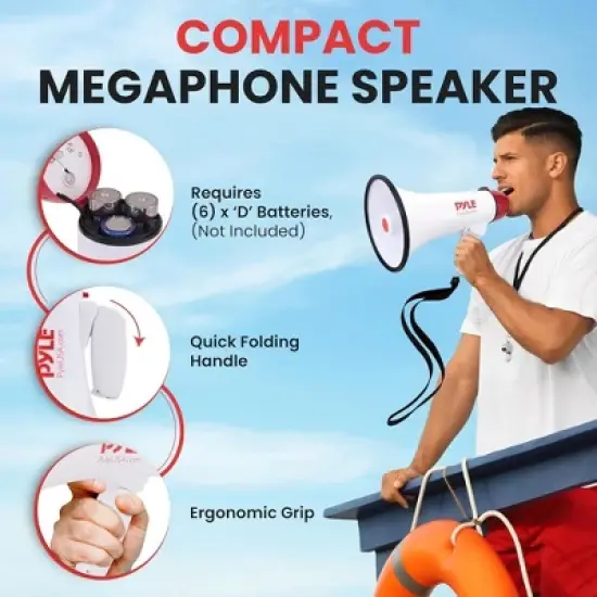 Pyle PMP40 Megaphone Speaker with Plug-in Handheld Mic - 40W - Compact, Portable Design image {2}