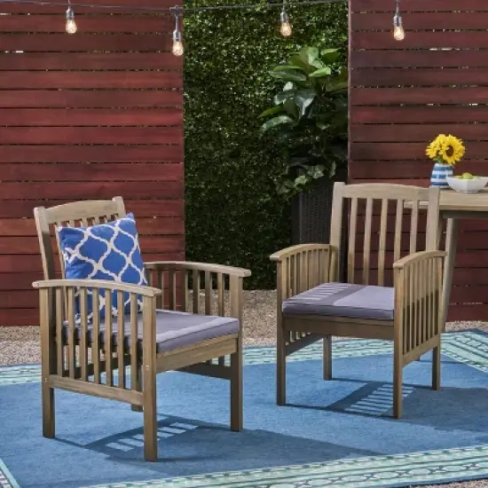 PAGED Outdoor Dining Chairs Set of 2 Wood Patio Arm Chairs with Cushions for Poolside, Garden, Backyard image {7}