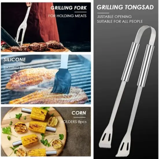 MOVSSOU 21 Pieces Stainless Steel BBQ Accessories Grill Tools Set for Outdoor Camping Grilling Best Professional  Grill Gift on Birthday Wedding image {6}