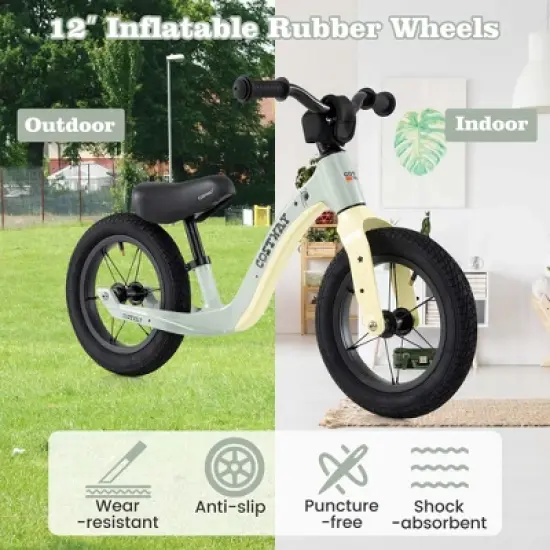 Costway 12 Inch Magnesium Toddler Balance Bike No Pedal Training Toddler Balance Bike White/Pink/Green/Red image {6}