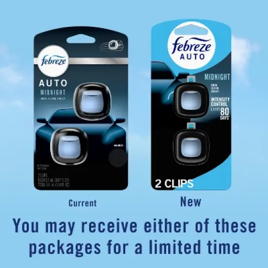 Febreze 2ct Car Auto Midnight: Vent Clips, Adjustable Scent, Phthalate-Free, Disposable, Oil-Based Freshener image {8}