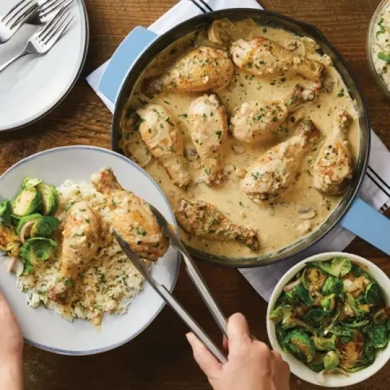 KitchenAid 12" Enameled Cast Iron Induction Skillet with Helper Handle and Pour Spouts Blue Velvet image {6}